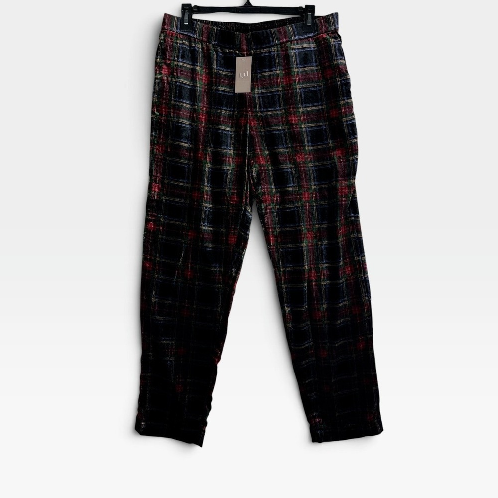 J. Jill Velvet Plaid Tapered Pants Womens Small Black Multi Holiday NWT